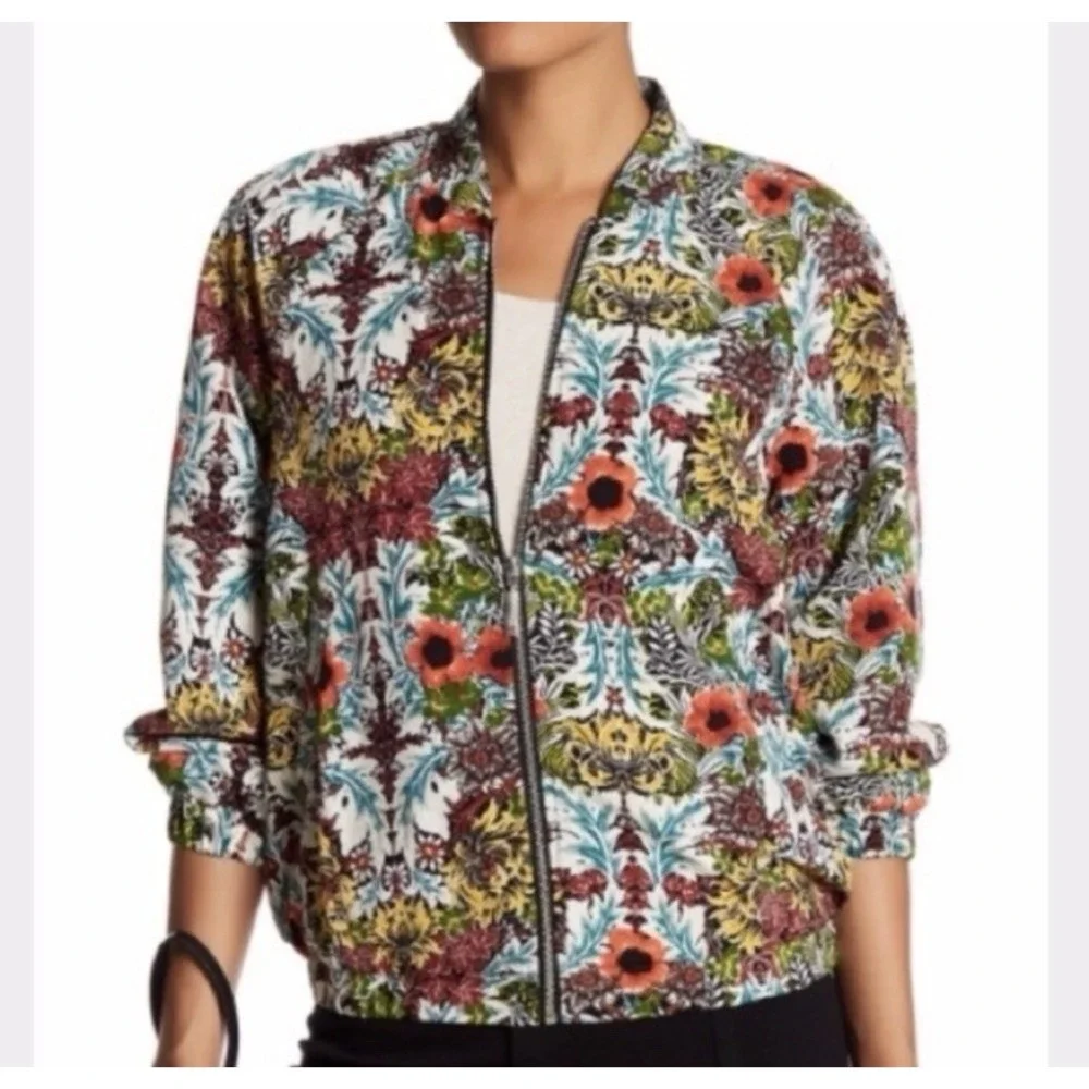 Philosophy‎ Colorful Floral Print Bomber Jacket Zip Up Pockets Size L Bloomcore